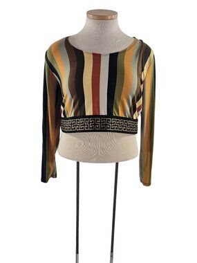 Multicolor Stripe Long Sleeve Crop Top by Discreet